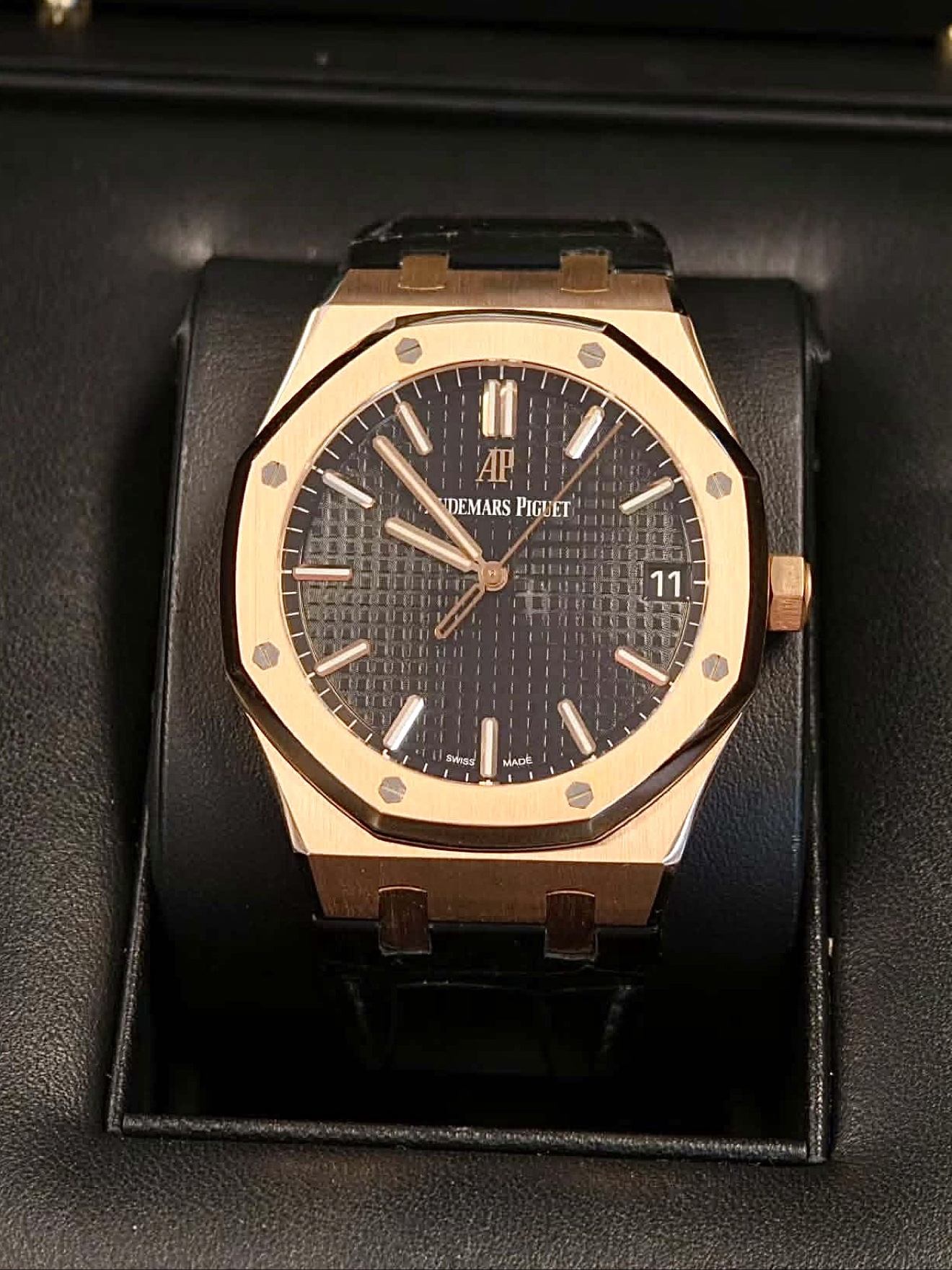 Audemars Piguet Royal Oak in rose gold with a black dial