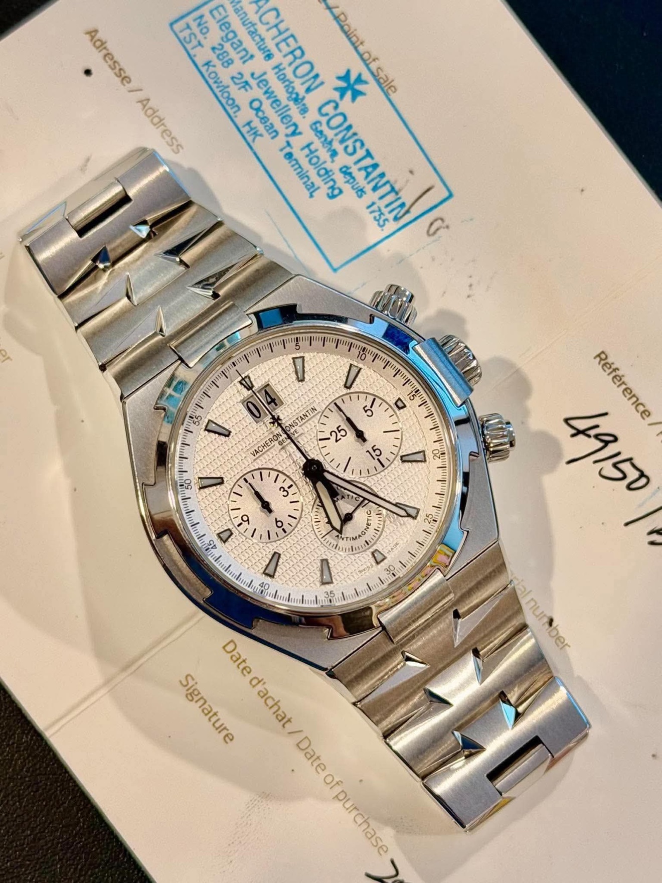 Vacheron Constantin Overseas Chronograph in stainless steel with a silver dial